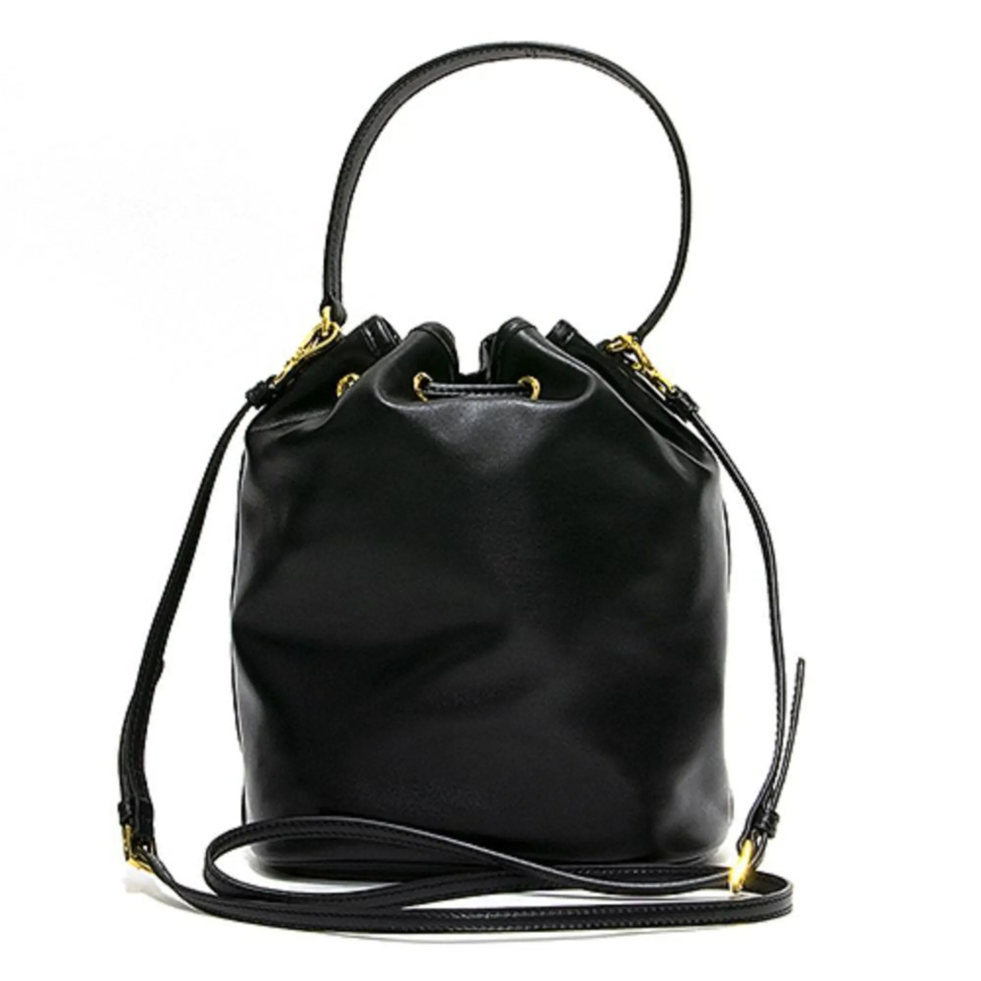 Prada Black Glace Calf Leather Logo Small Bucket Crossbody Bag