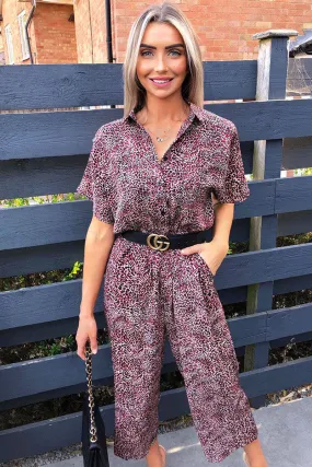 Red Printed Button up Jumpsuit