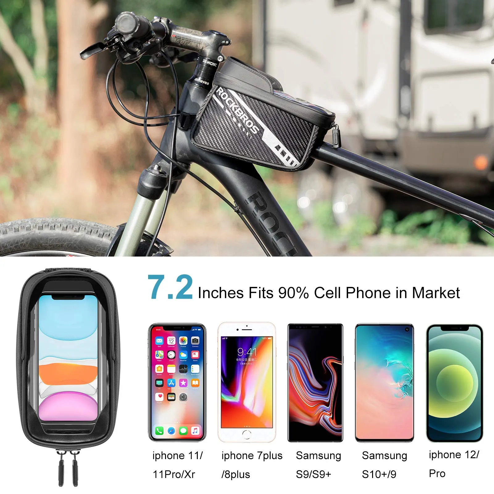 ROCKBROS Bike Phone Front Frame Bag Top Tube  Bicycle Handlebar Bag Below 7.2”