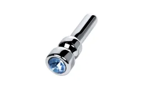 Silver Metal Urethral Plug w Sapphire Rhinestone Small