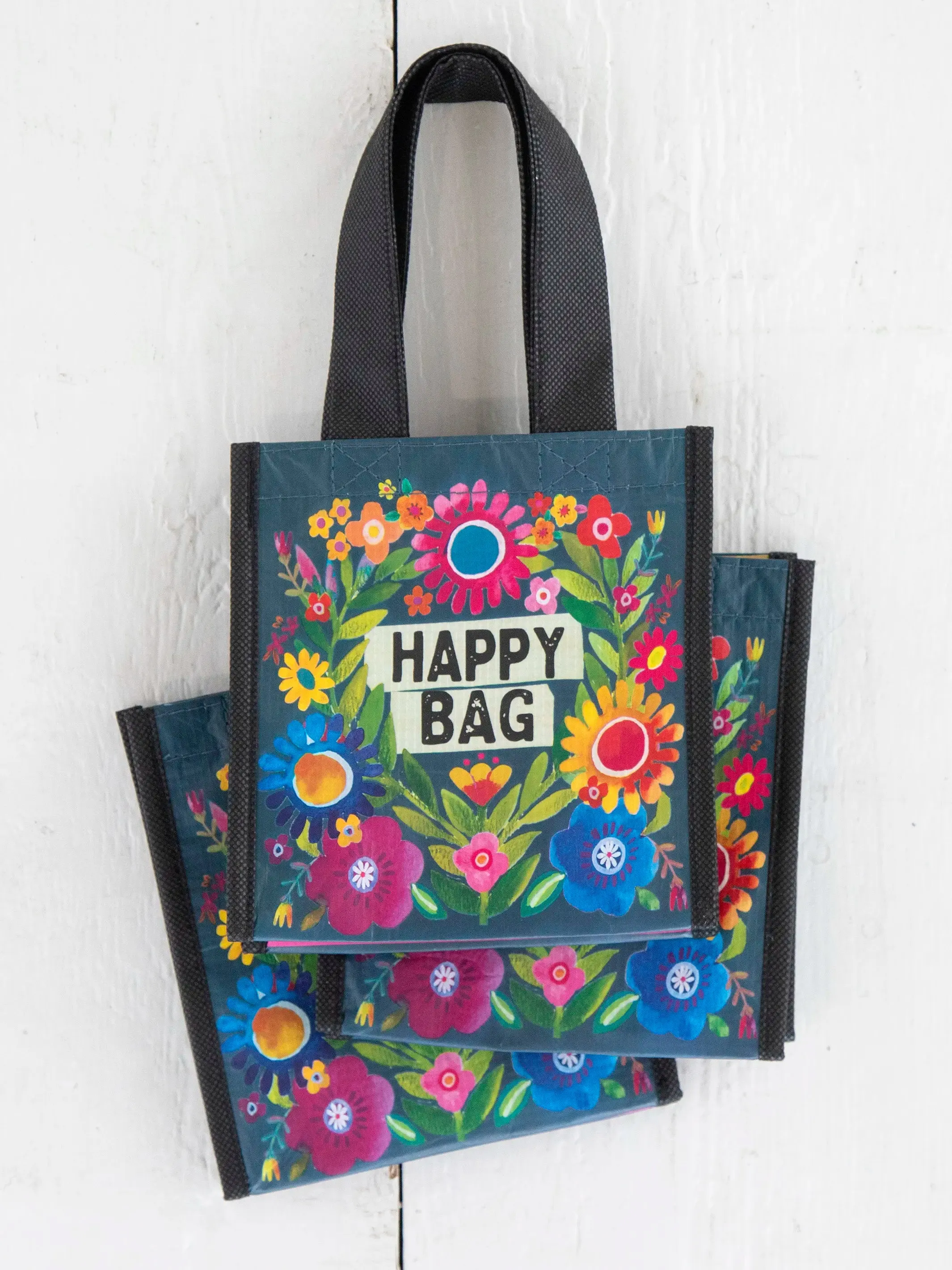 Small Happy Bag, Set of 3 - Black Floral