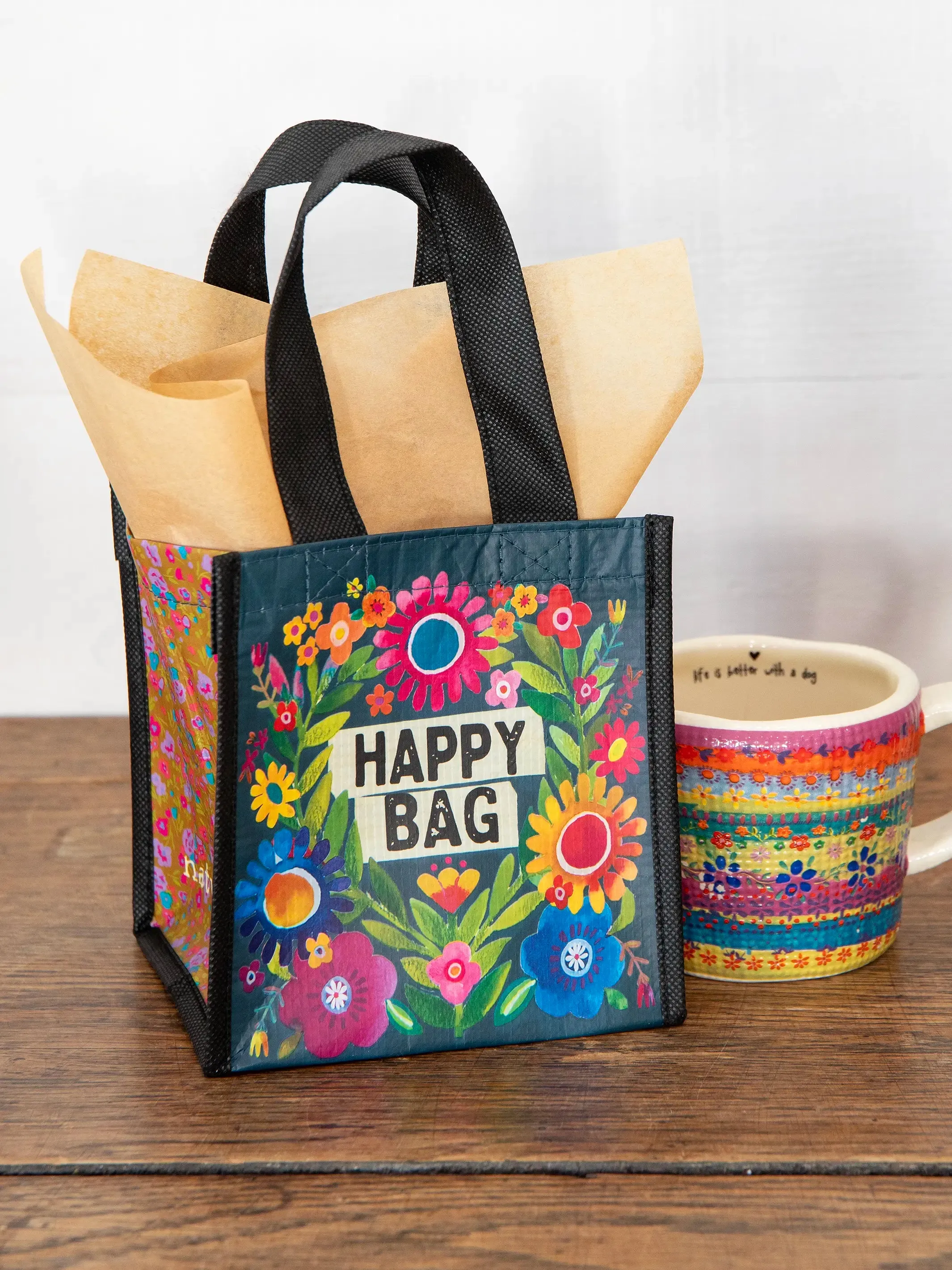 Small Happy Bag, Set of 3 - Black Floral