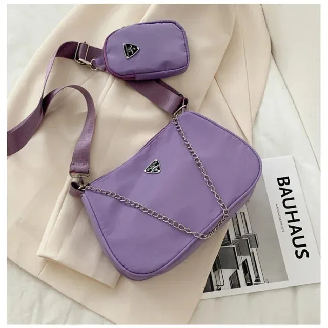 Sohiwoo Formula One-shoulder Bag Armpit And Across Vintage Diagonally Postman Crescent Daughter Nylon Women's Mother Chain Shaped Pouch