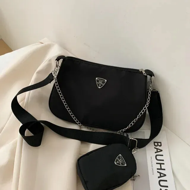 Sohiwoo Formula One-shoulder Bag Armpit And Across Vintage Diagonally Postman Crescent Daughter Nylon Women's Mother Chain Shaped Pouch