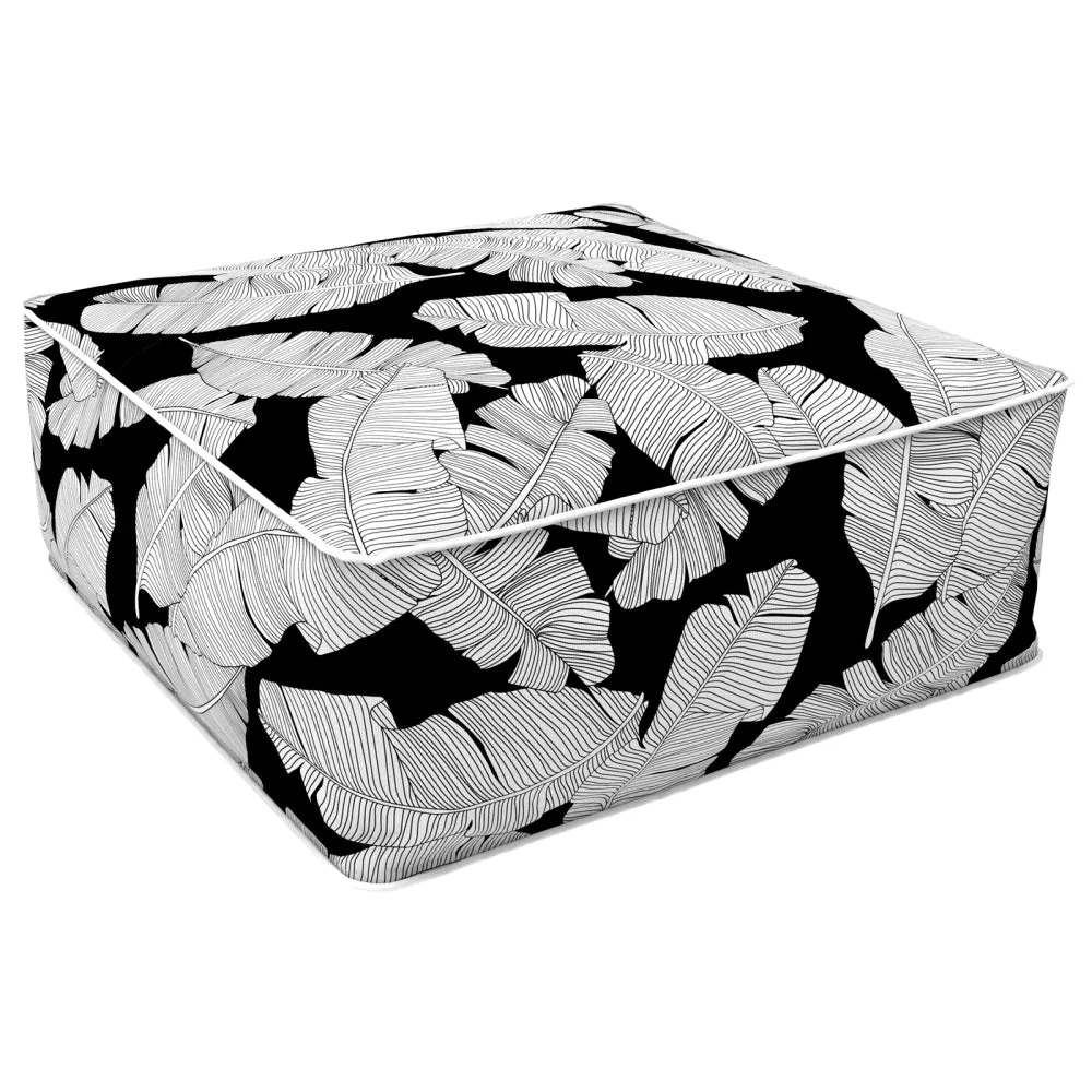 Square Inflatable Ottoman Black Lush Leaf LVTXIII Outdoor