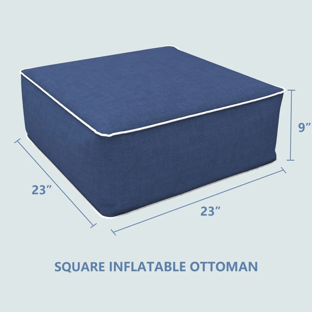 Square Inflatable Ottoman Navy Textured LVTXIII Outdoor