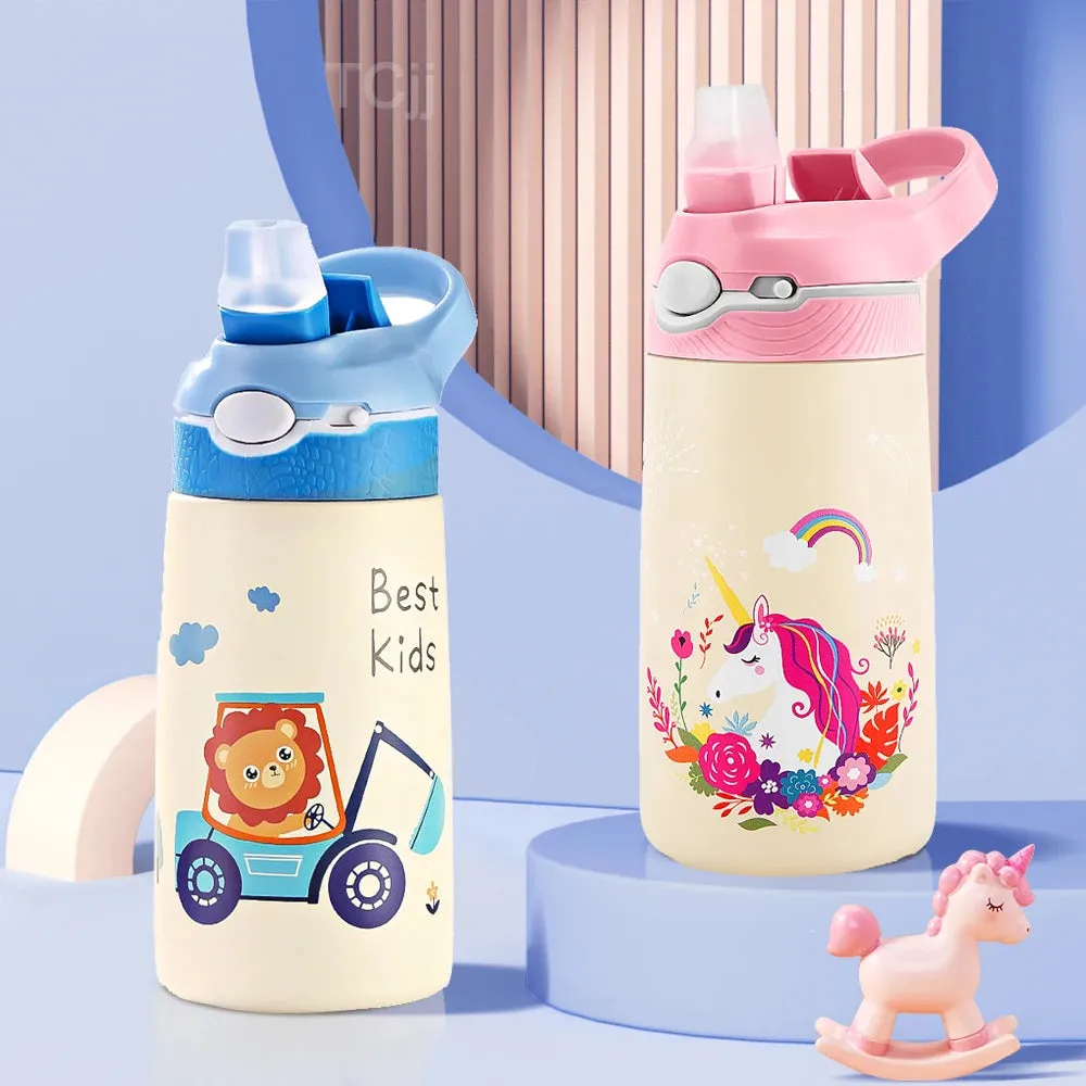 Stainless Steel Kids Water Bottle with Straw | Children's Vacuum Flask & Thermal Mug 400ML