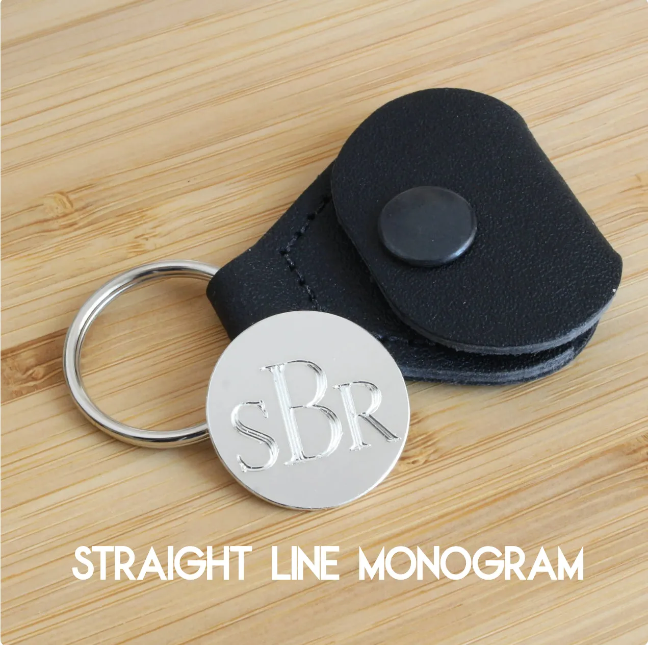 Sterling Silver Monogram Golf Ball Marker & Leather Case Keychain