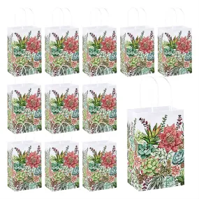 Succulent Garden Paper Gift Bags and Party Favor Bags, Small Size 5.25"x3.5"x8.25" (12 Pack)