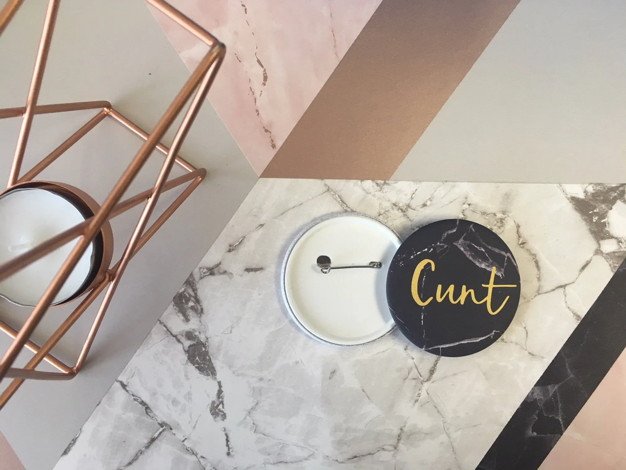 SWEARY C*nt Badge Magnet Keyring Mirror Marble Rose Gold