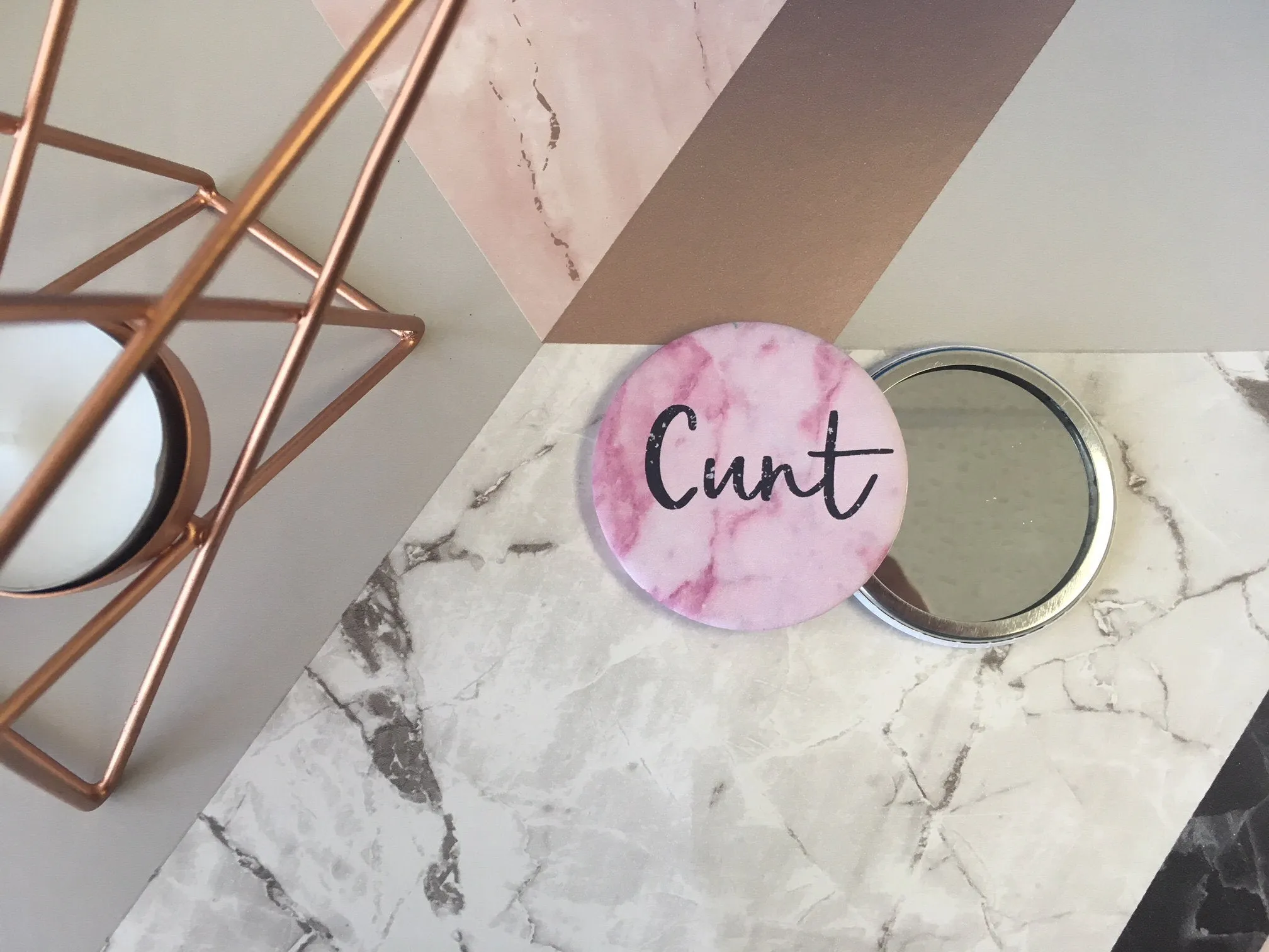 SWEARY C*nt Badge Magnet Keyring Mirror Marble Rose Gold