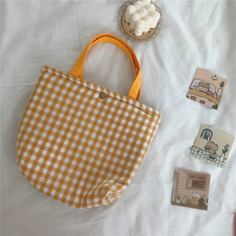 TAVIMART  -  Lattice Samll Lunch Bag For Women Bento Cooler Bags Plaid Breakfast Food Box Portable Kids Picnic Travel Mult Food Bag