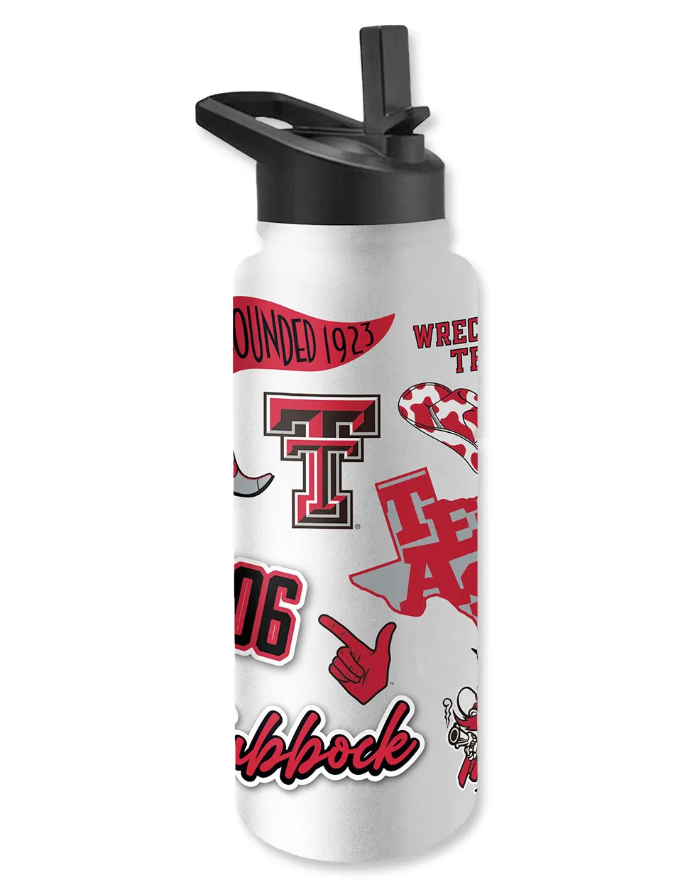 Texas Tech Red Raiders "Native All Over Logos" 34 oz Quencher Metal Water Bottle