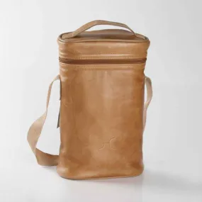 Thandana Leather Wine Cooler Double Carry Bag | Hazelnut