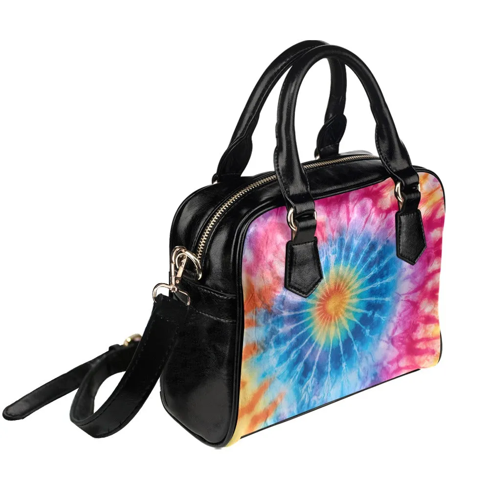 Tie Dye Purse, Pink Rainbow Blue Pattern Cute Small Shoulder Zip Bag Vegan Leather Women Designer Handbag Crossbody Ladies