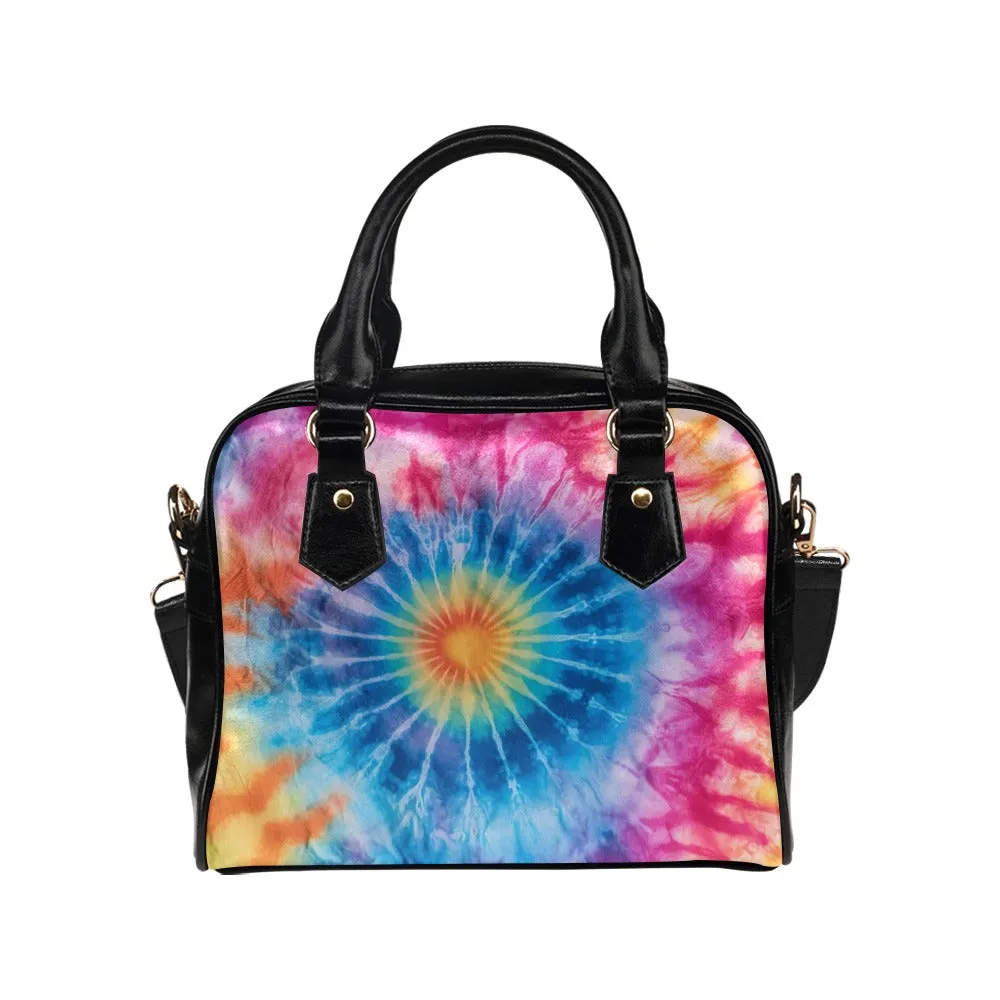 Tie Dye Purse, Pink Rainbow Blue Pattern Cute Small Shoulder Zip Bag Vegan Leather Women Designer Handbag Crossbody Ladies