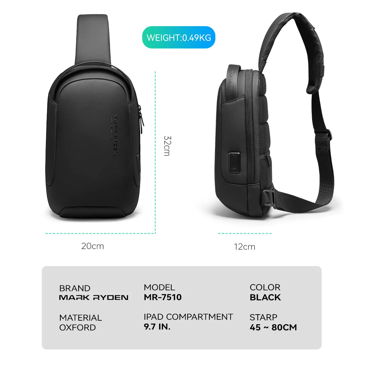 Torino: Multifunctional USB Port Adjustable Shoulder Strap Hidden Pockets Secure Sling Bag