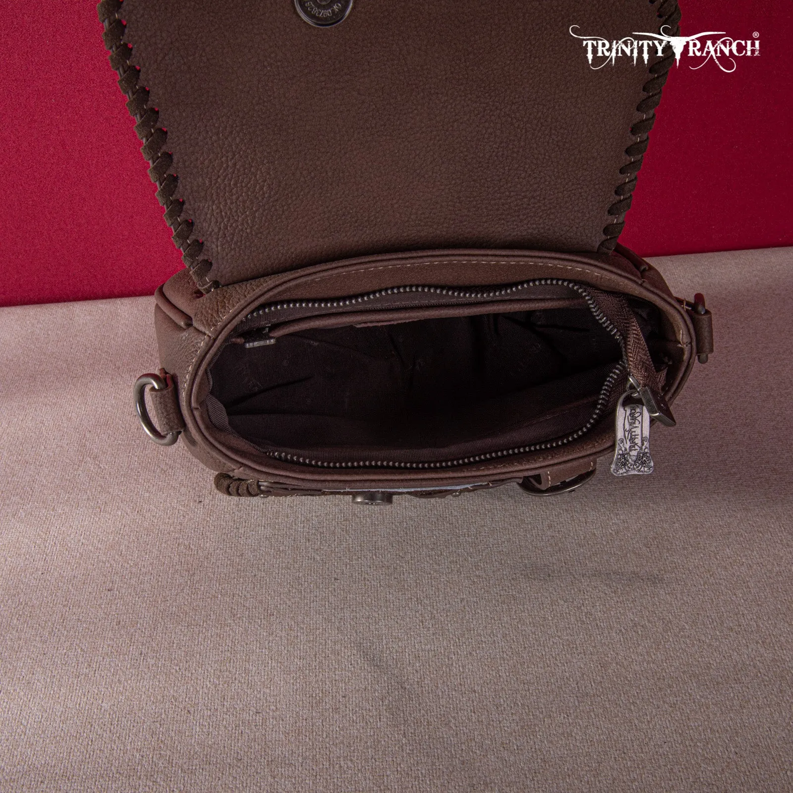 TR149-8360 Trinity Ranch Hair-On Cowhide Saddle Shape Collection Crossbody/Satchel - Coffee