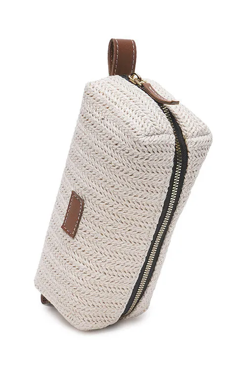 Vanilla Raffia Weave Sleek Pouch