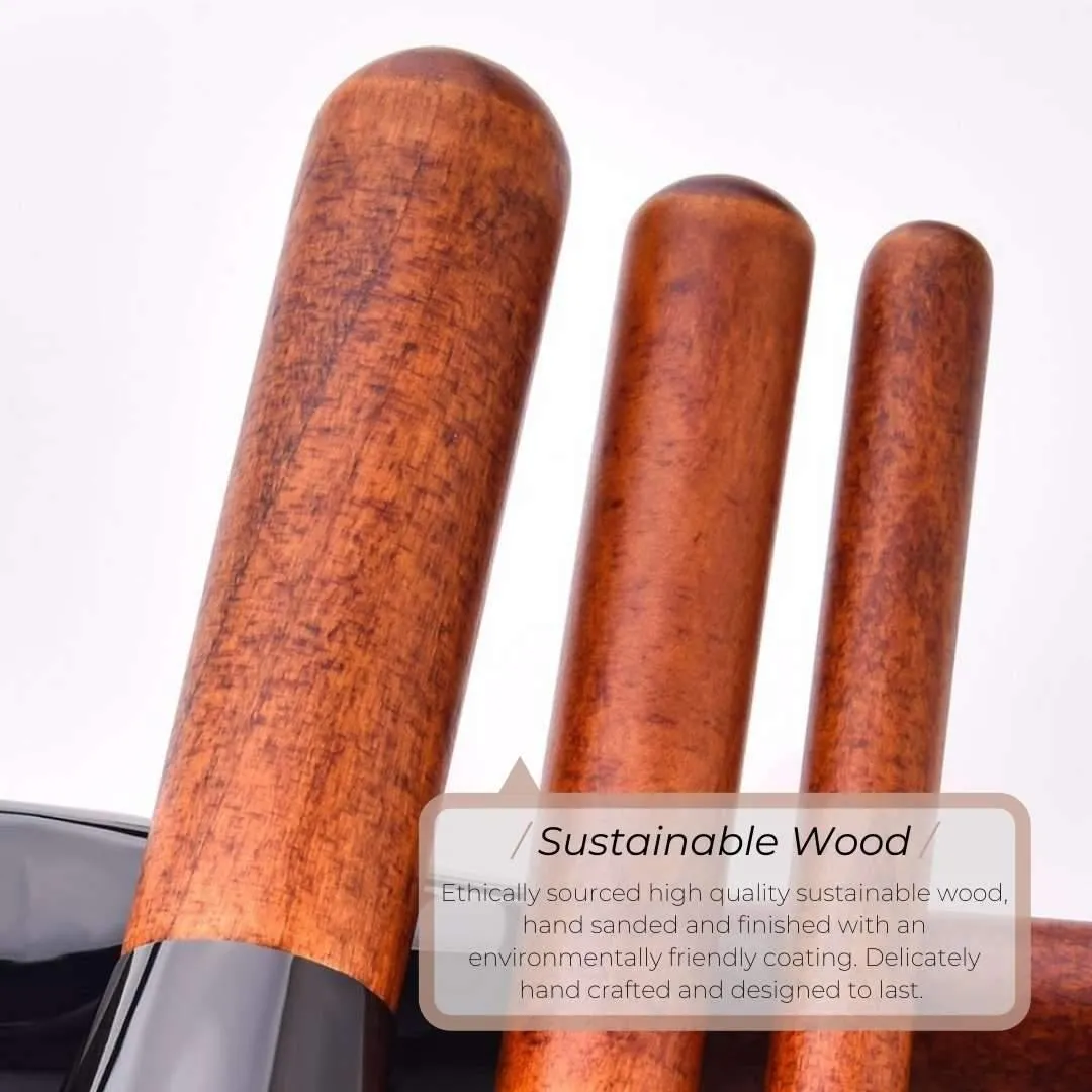 Vegan Makeup Brush Set- Elegance. Sustainable Wood & Black