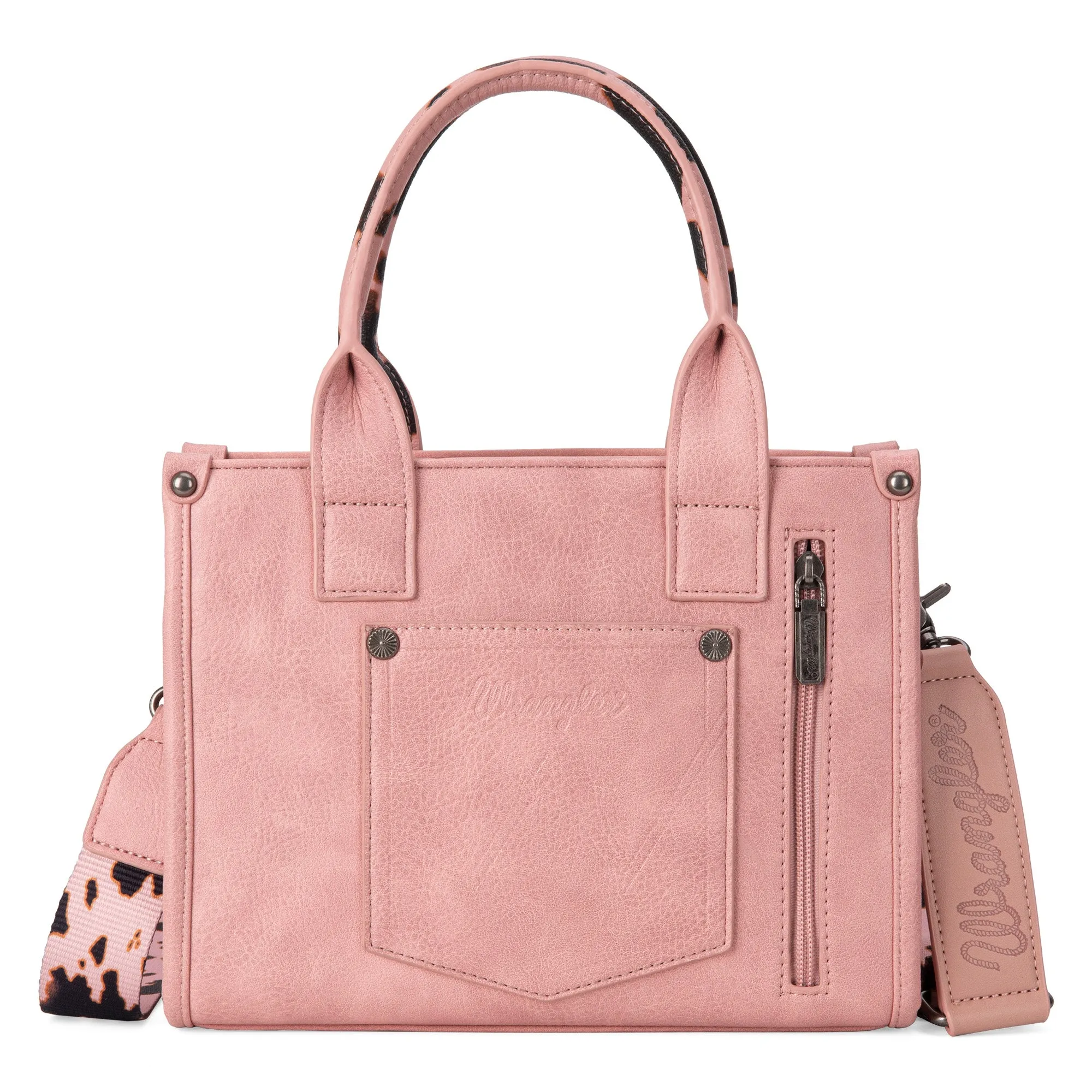 WG133-8120S  Wrangler Cow Print Concealed Carry Tote/Crossbody - Pink