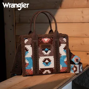 WG166-8120S  Wrangler Sherpa Southwestern Print Small Canvas Tote/Crossbody Coffee