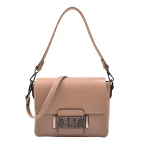 Womens Leather Messenger Bag Croc Trim Cross Body Fashion Handbag A2045 Taupe