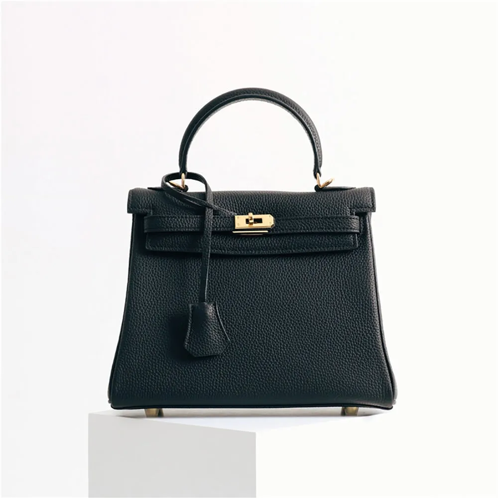 Womens Leather Padlock Handbag -Gold Hardware