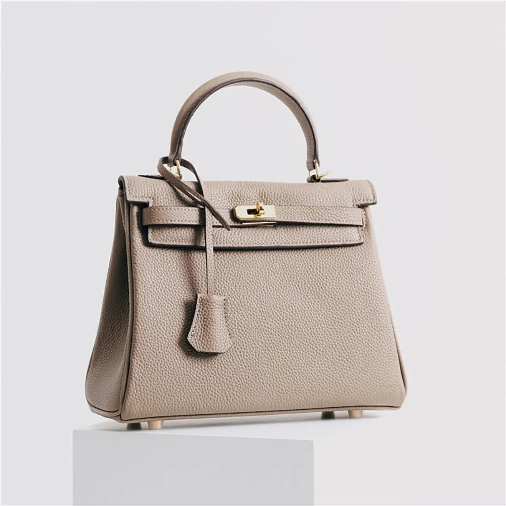 Womens Leather Padlock Handbag -Gold Hardware