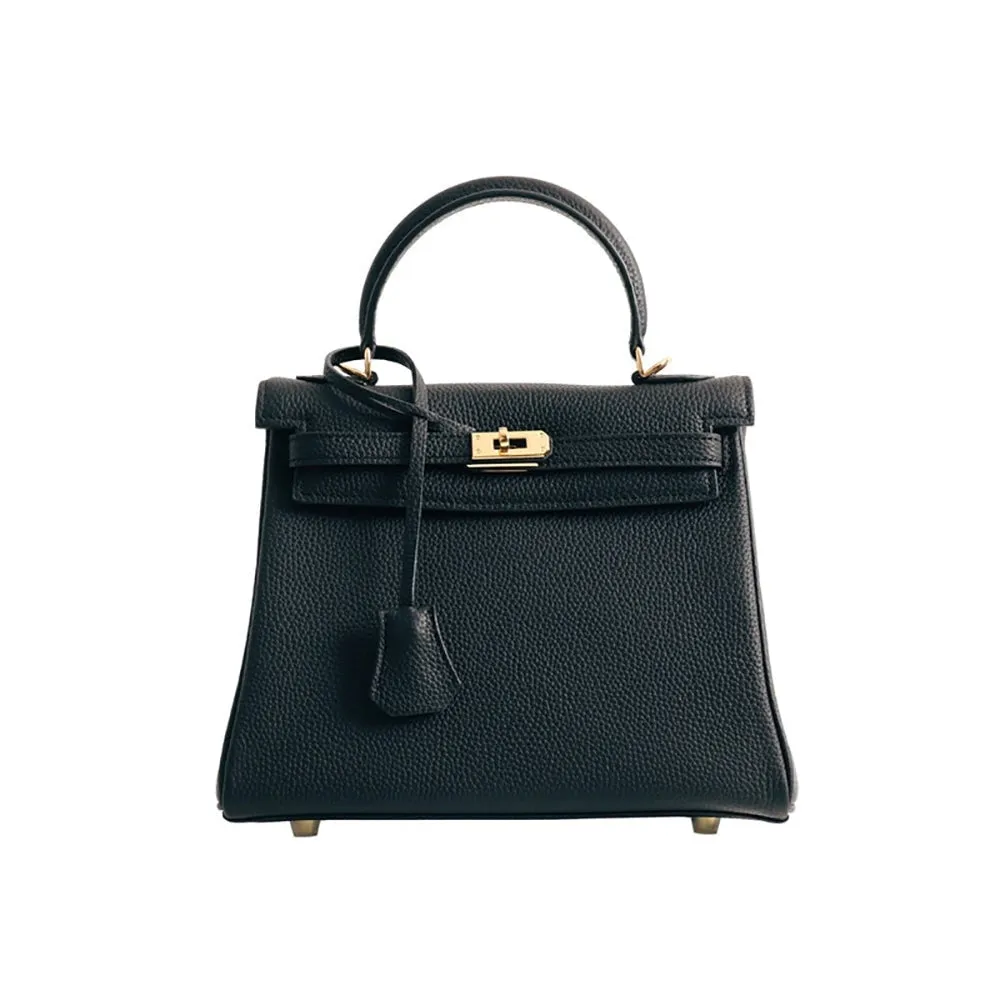 Womens Leather Padlock Handbag -Gold Hardware