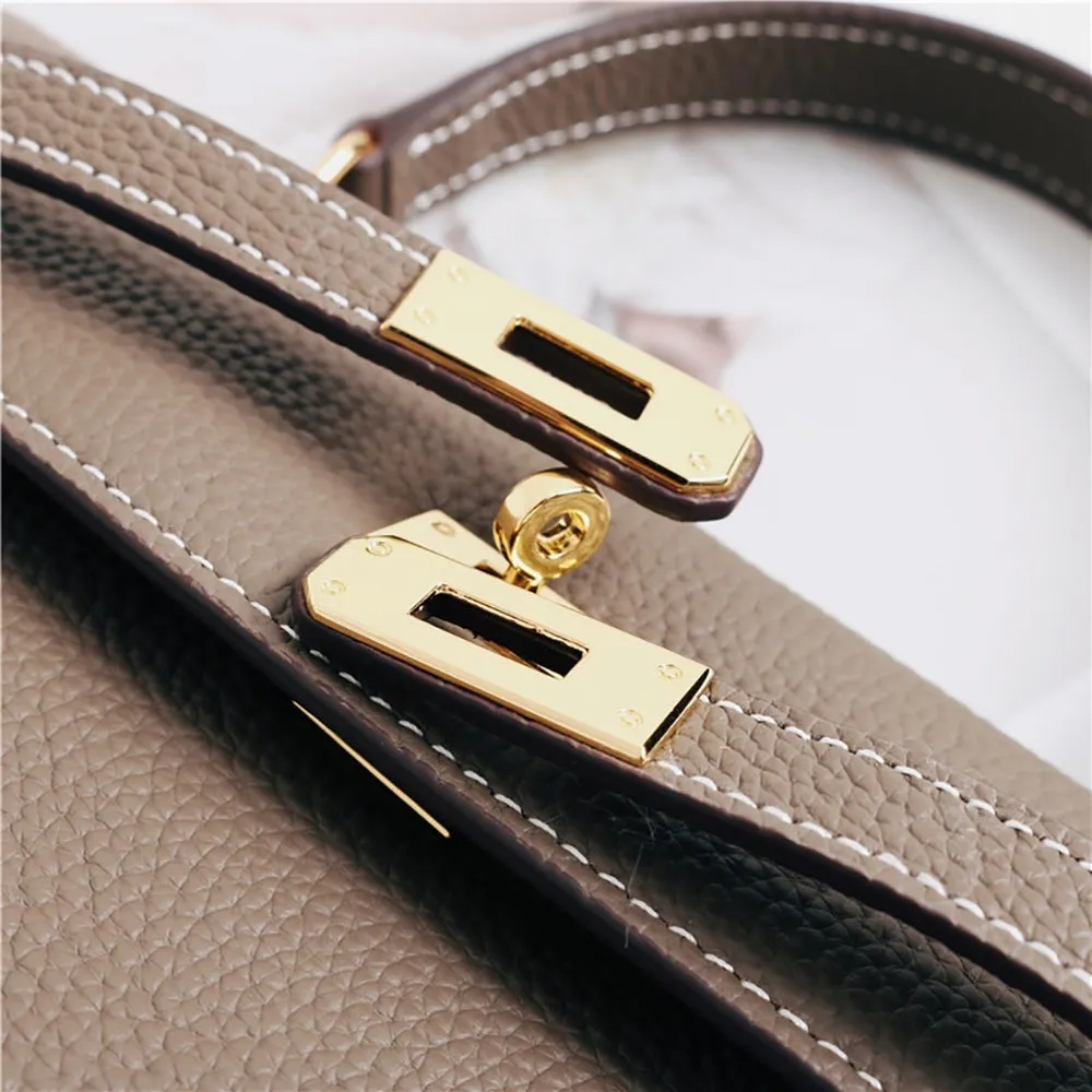 Womens Leather Padlock Handbag -Gold Hardware