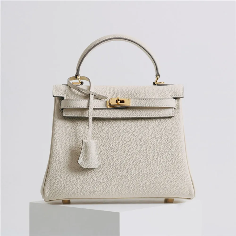 Womens Leather Padlock Handbag -Gold Hardware