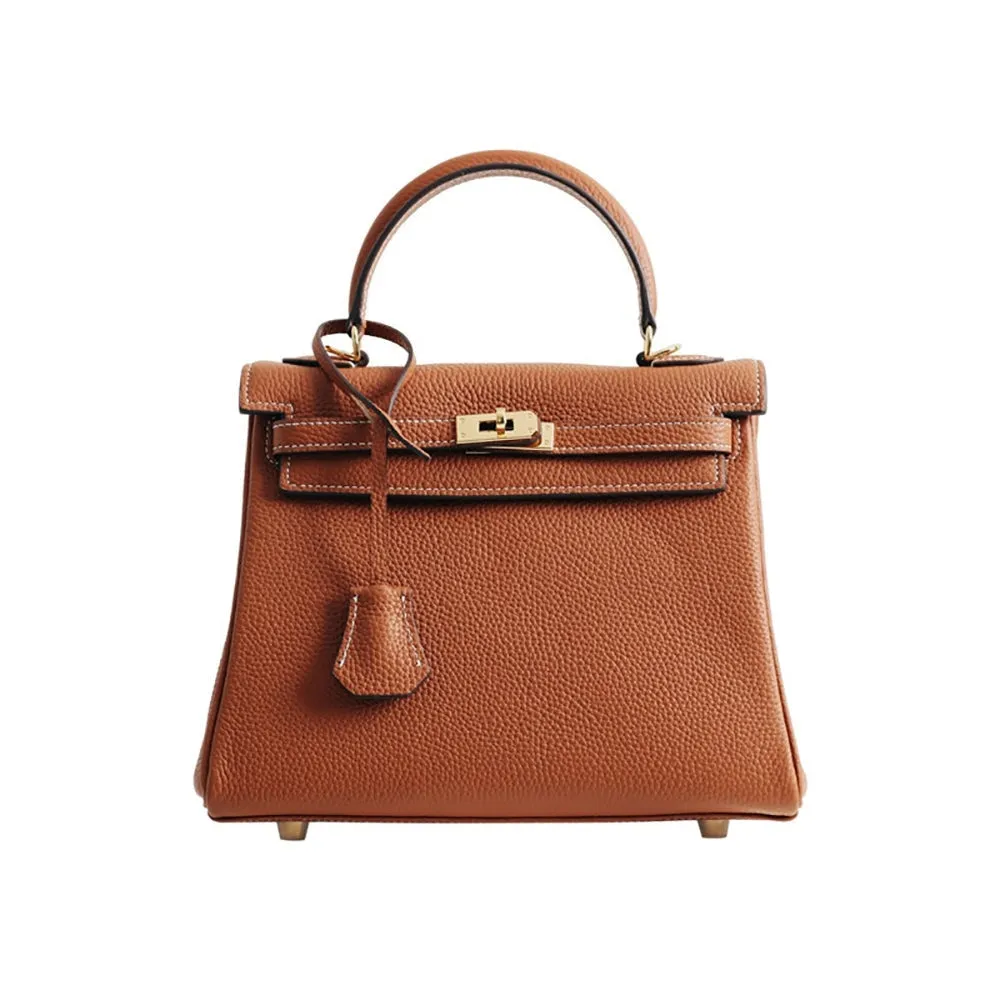 Womens Leather Padlock Handbag -Gold Hardware