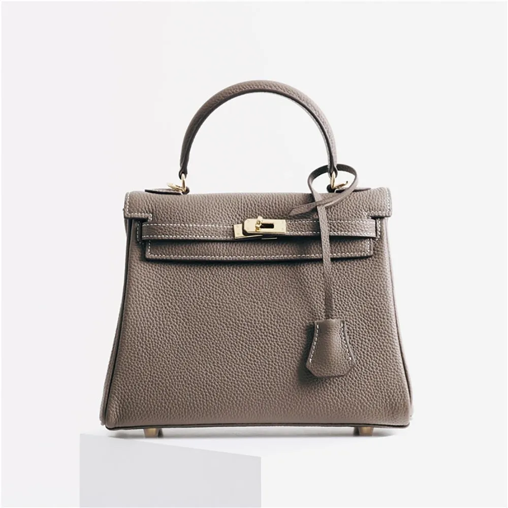 Womens Leather Padlock Handbag -Gold Hardware