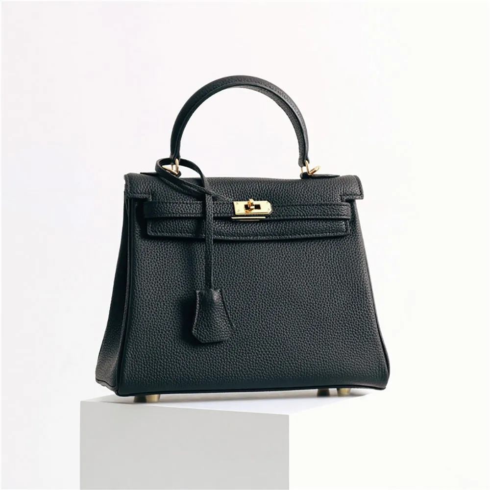 Womens Leather Padlock Handbag -Gold Hardware