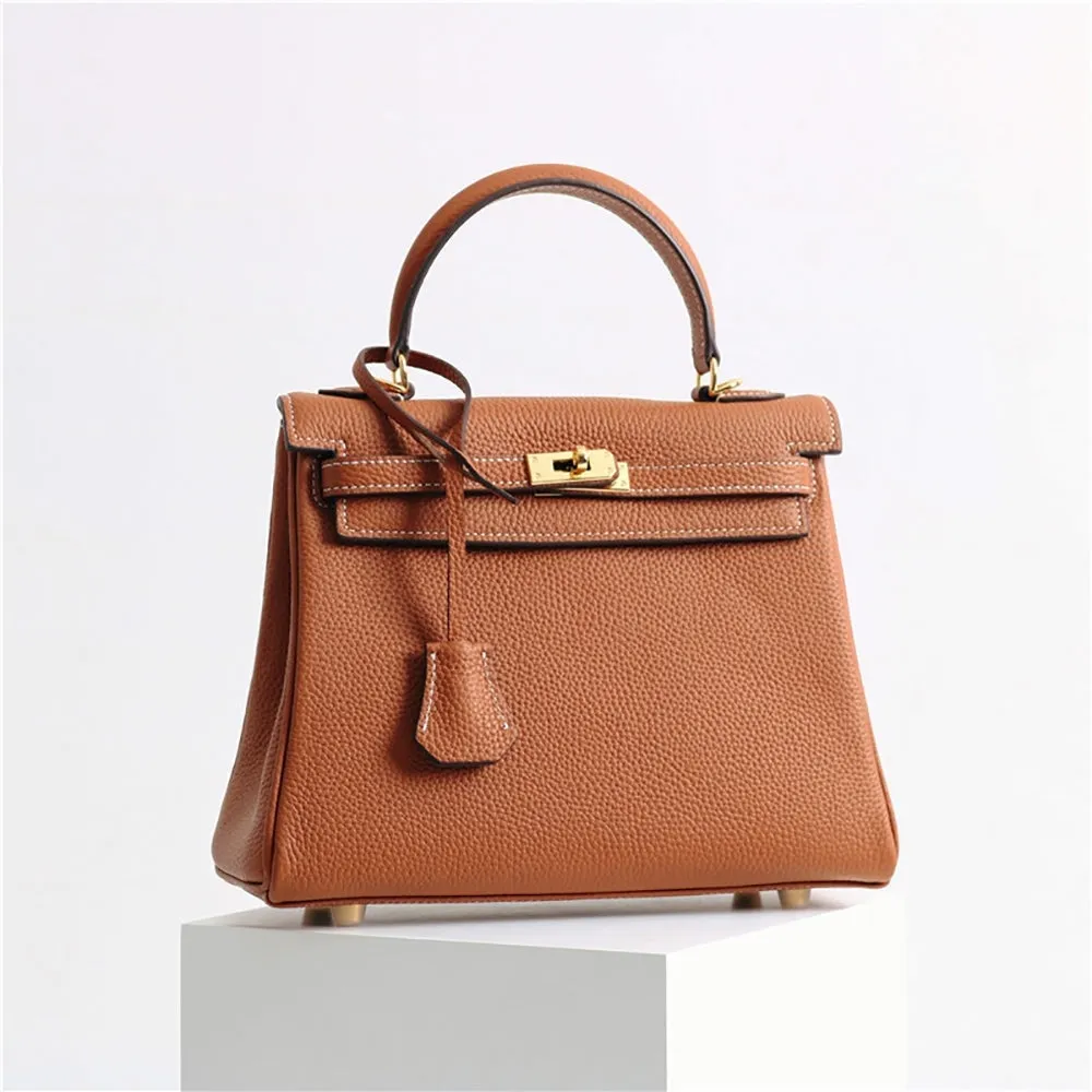 Womens Leather Padlock Handbag -Gold Hardware