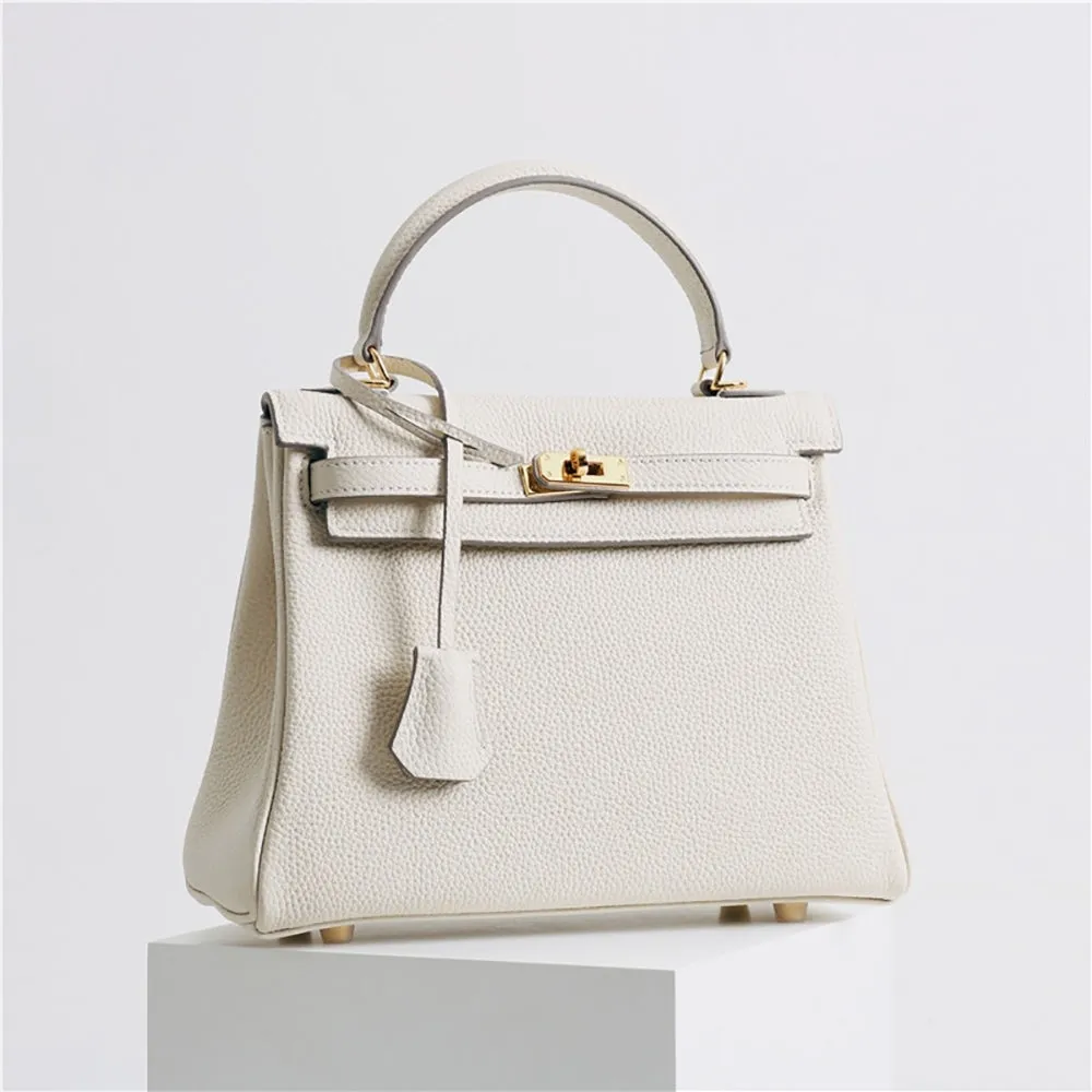 Womens Leather Padlock Handbag -Gold Hardware