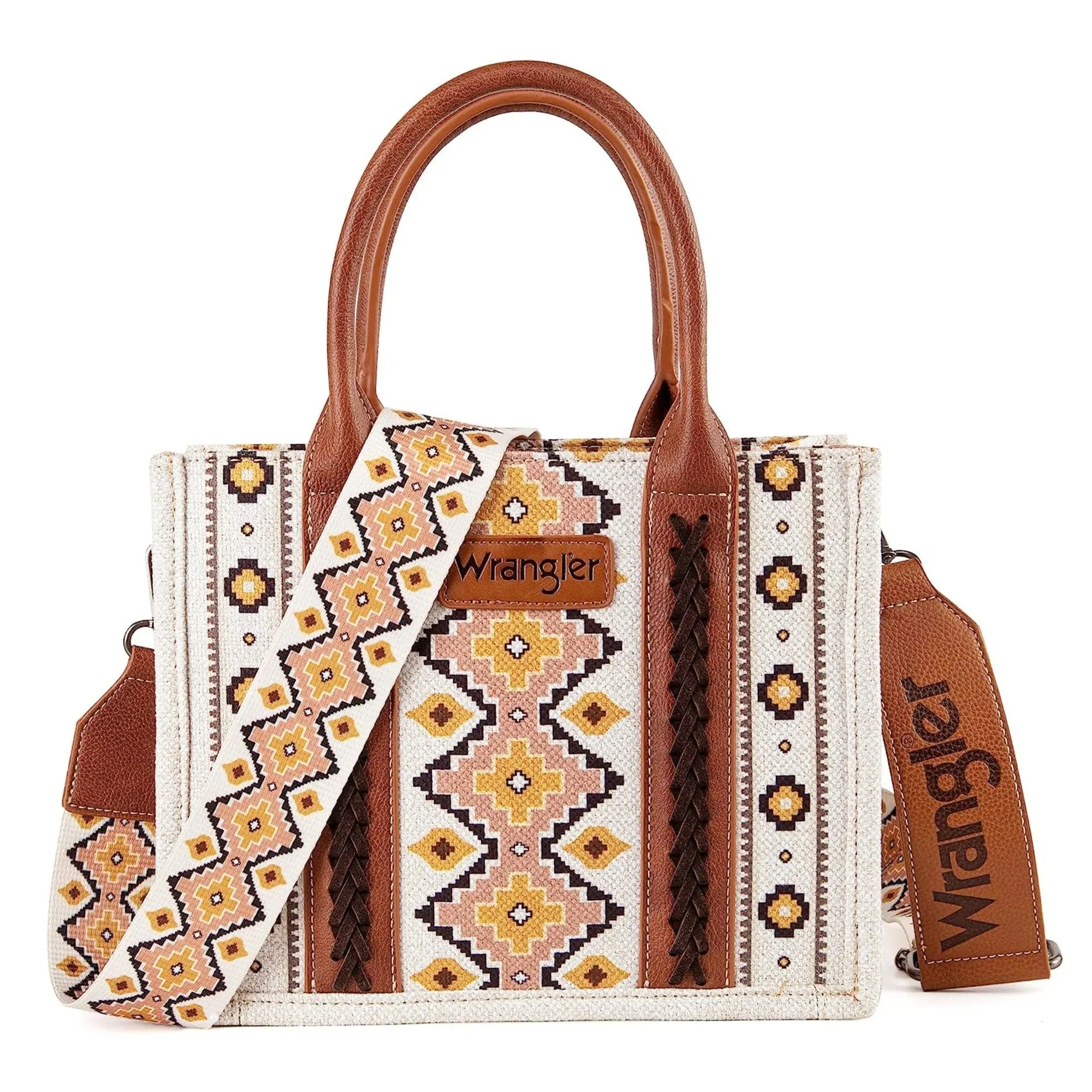 Wrangler Southwestern Print Small Canvas Tote/Crossbody - Coffee