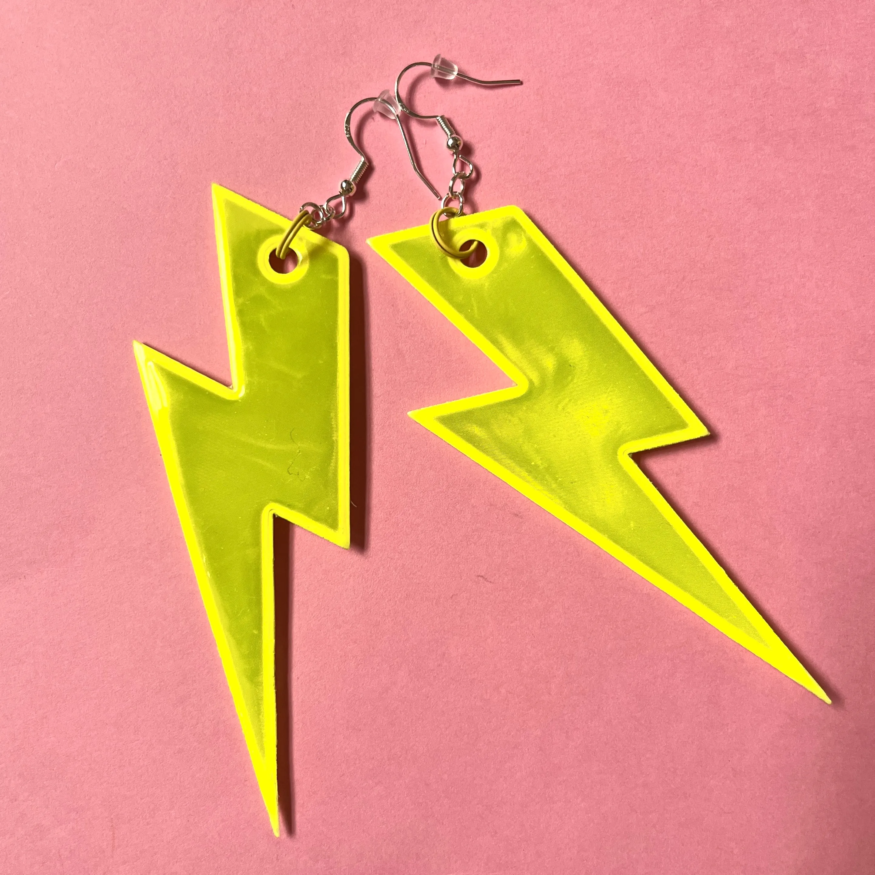 Yellow reflective bolt earrings high vis